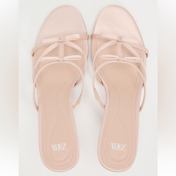 Zara heeled sandals with bow Light pink NWT - Picture 4 of 9